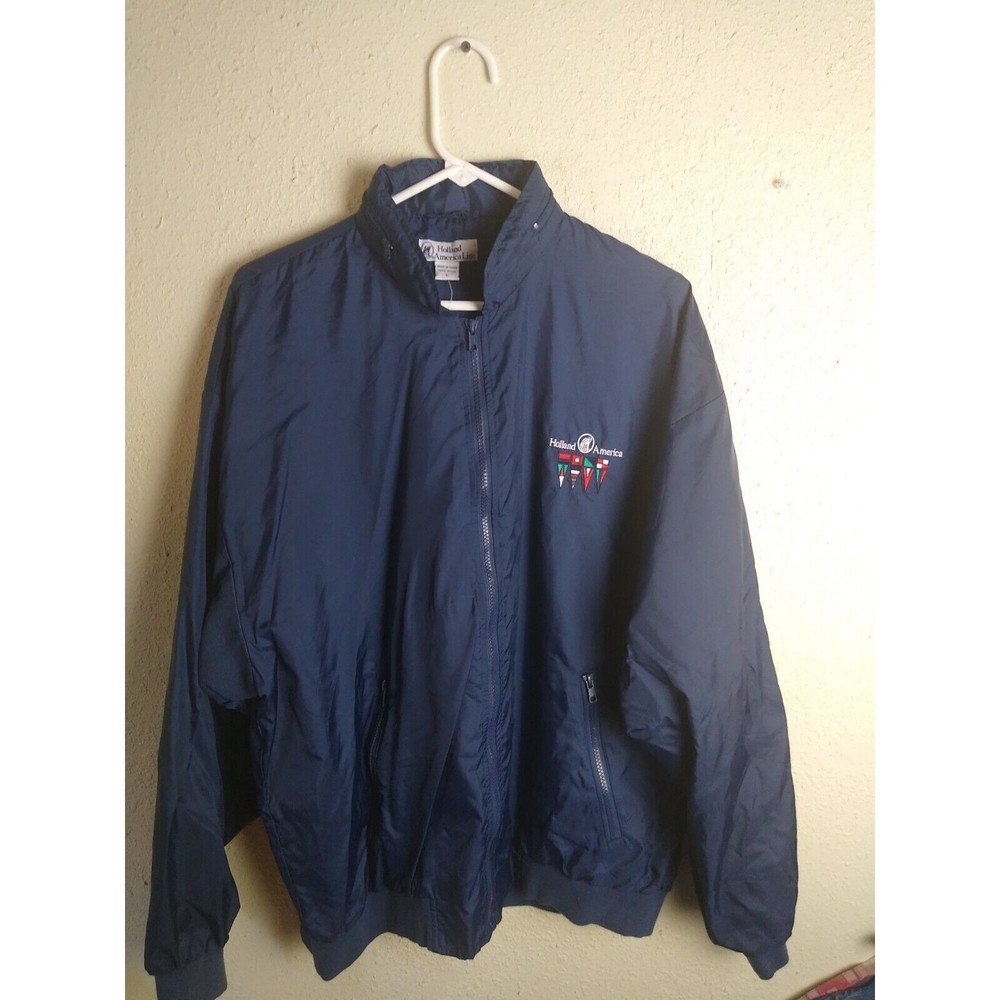 Vintage Holland America Line Cruise Windbreaker Jacket Size L Hidden Hoodie Zip